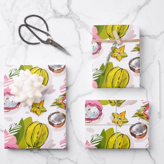 Free Hand Textured Fruit Pattern Inpakpapier Vel (Voorkant)