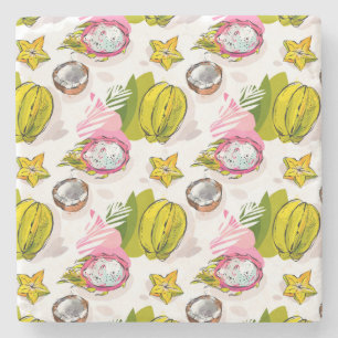Free Hand Textured Fruit Pattern Stenen Onderzetter