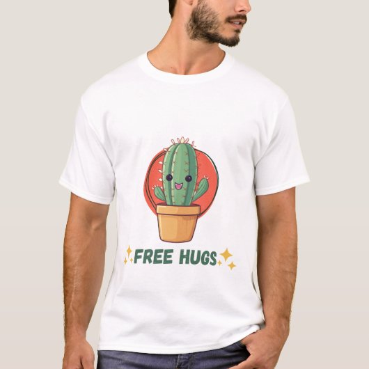 Free Hugs Cactus Funny T-shirt for Men (Devant)