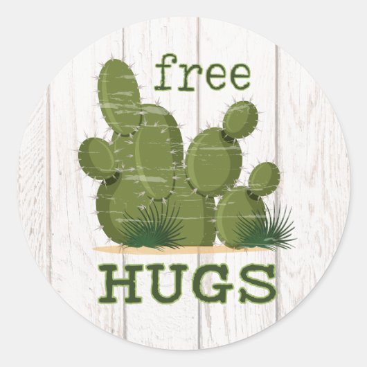 Free Hugs Cactus Ronde Sticker (Voorkant)