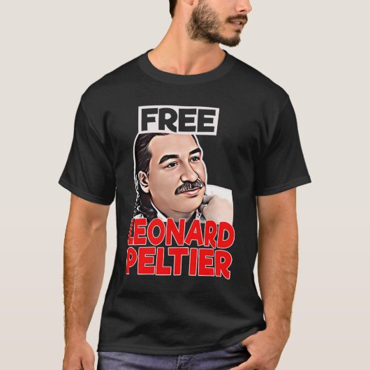 FREE LEONARD PELTIER Liberty gevangenis retro T-shirt (Voorkant)
