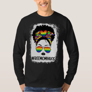 Free Ma Hugs Bleaching Messy Bun Lgbt Pride Rainbo T-shirt