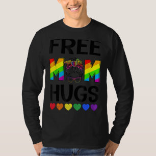 Free Ma Hugs Messy Bun Lgbt Pride Rainbow T-shirt