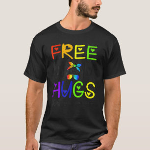 Free Ma Hugs Messy Bun Rainbow LGBT Pride Funny G T-shirt