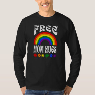 Free Mom Hugs Gay Pride LGBT Retro Rainbow Flower  T-shirt