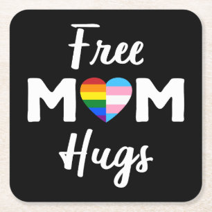 Free Mom Hugs II - Regenboog Gay Trans Pride Vierkante Kartonnen Onderzetter