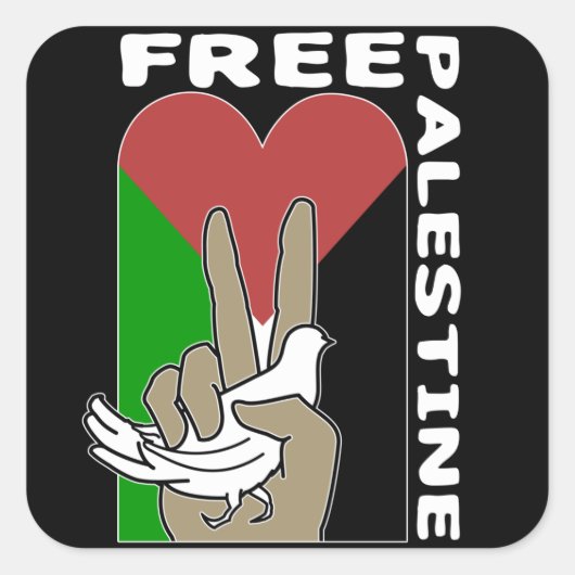 Free Palestine Dove Heart Peace Sign Vierkante Sticker (Voorkant)