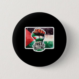 Free Palestine Flag en Fist Aquarel Sticker Ronde Button 5,7 Cm