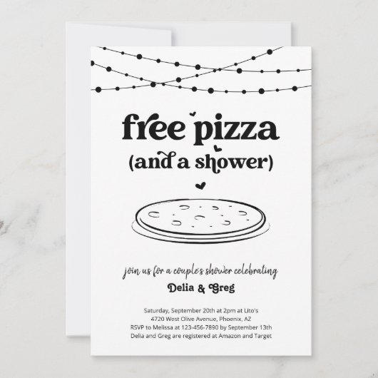 Free Pizza Funny Couple's Shower Invitation (Devant)