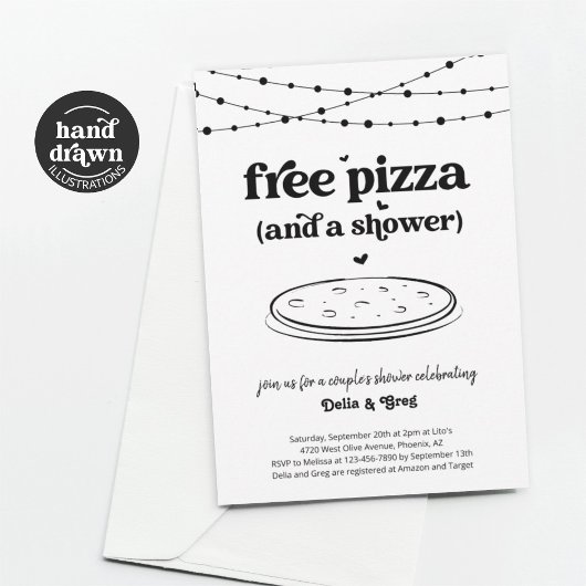 Free Pizza Funny Couple's Shower Invitation