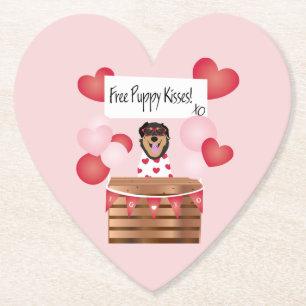 Free Puppy Kisses Valentijn Dog Red Kartonnen Onderzetters