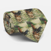 "Free Range" Rooster en 2 kippen Necktie Stropdas (Opgerold)
