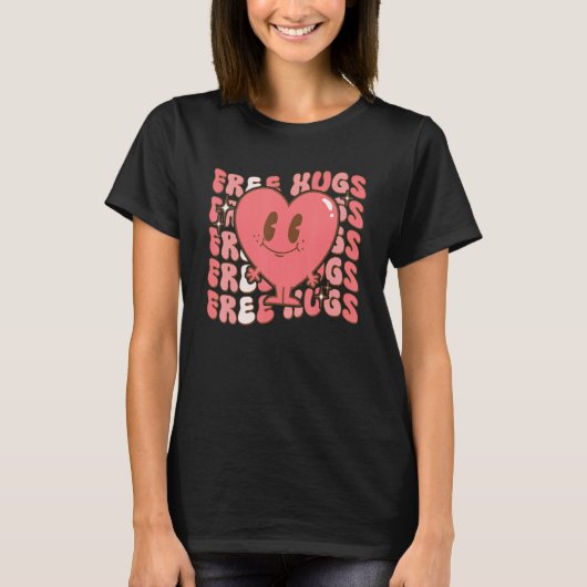 Free Retro Hugs Groovy Valentine's Day Heart Love T-shirt (Voorkant)