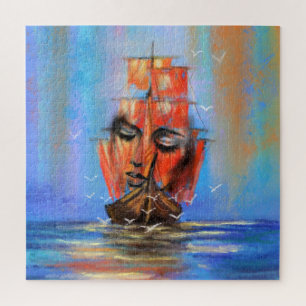 Free Sailboat Lady - Original Art Painting Legpuzzel