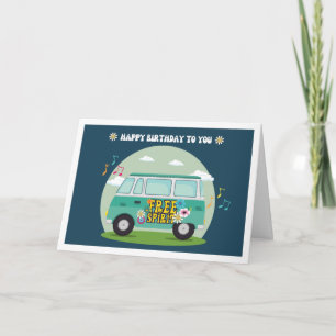 Free Spirit Hippie Bus Cartoon Birthday Kaart
