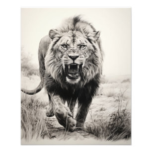 Free Spirit Lion Zwart-wit Foto Afdruk