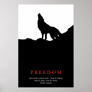 Free Spirit Motivatie Wolf on Hill Zwart Wit Poster