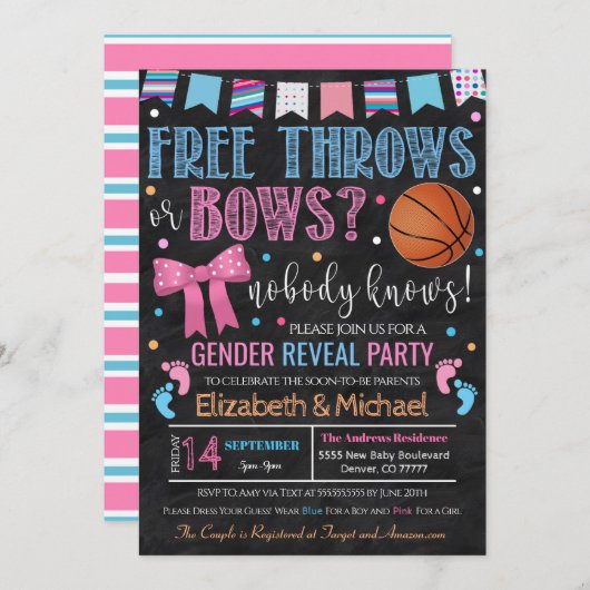Free Throws or Bows Genre Reveillez Invitation (Devant / Derrière)