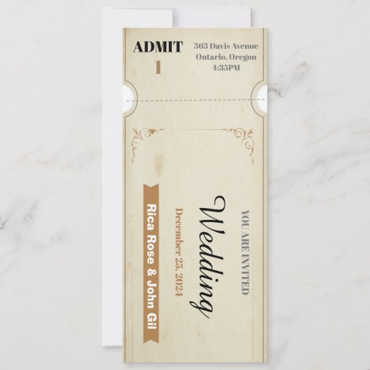 Free Vintage bruiloft Ticket Kaart (Voorkant)