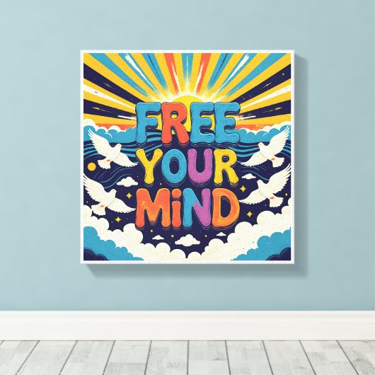 Free Your Mind — Retro Poster Canvas Afdruk (Insitu (Houten vloer))