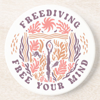 Freediving Free Your Mind Ocean Meditation Diver Zandsteen Onderzetter