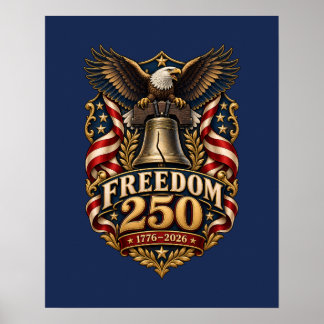 Freedom 250 Liberty Bell Eagle Navy Poster