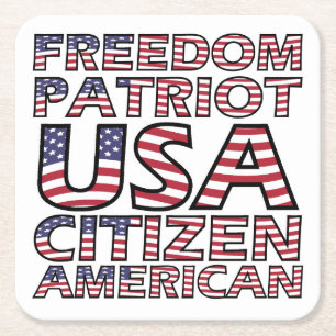 Freedom American Flag Tekst Vierkante Kartonnen Onderzetter