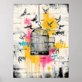 Freedom Birds – Graffiti Open Cage Urban Poster (Voorkant)