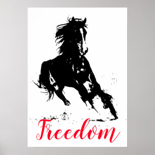 Freedom Black White Pop Art Running Horse Poster