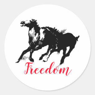 Freedom Black White Pop Art running Horses Ronde Sticker