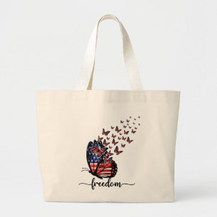 Freedom Butterflies   Patriottisch rood, wit, blau Grote Tote Bag