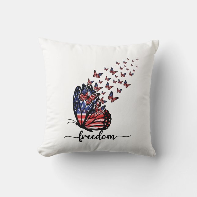 Freedom Butterflies | Patriottisch rood, wit, blau Kussen (Voorkant)