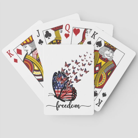 Freedom Butterflies | Patriottisch rood, wit, blau Pokerkaarten (Achterkant)