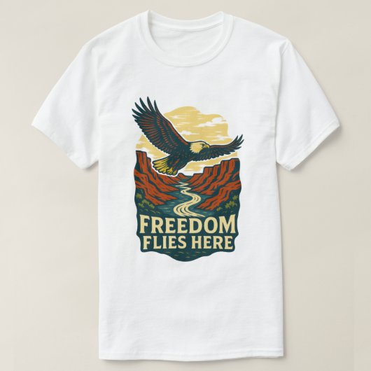 Freedom Flies Here Retro Eagle Artwork T-shirt (Design voorkant)