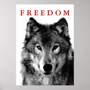 Freedom Grey Wolf Motivatie Poster afdrukken