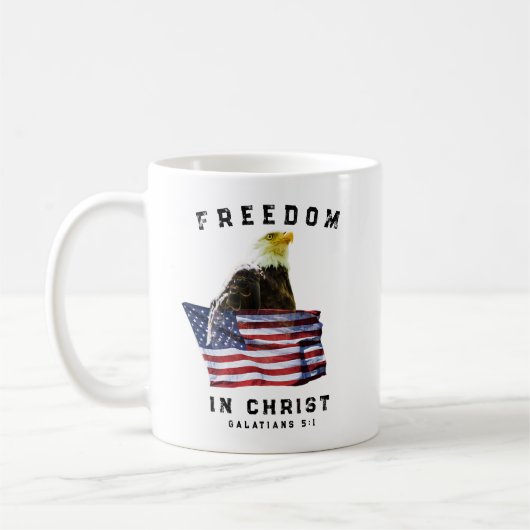 Freedom in Christ Bald Eagle & USA Flag Christian Koffiemok (Links)