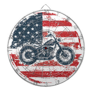 Freedom Ride: Retro Motorfiets en Amerikaanse Vlag Dartbord