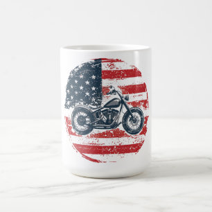 Freedom Ride: Retro Motorfiets en Amerikaanse Vlag Koffiemok