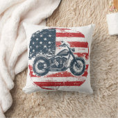 Freedom Ride: Retro Motorfiets en Amerikaanse Vlag Kussen (Deken)