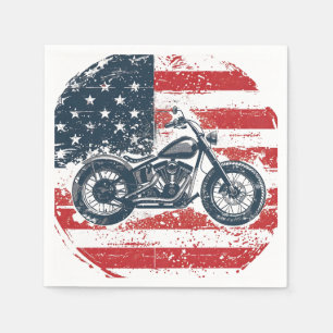 Freedom Ride: Retro Motorfiets en Amerikaanse Vlag Servet