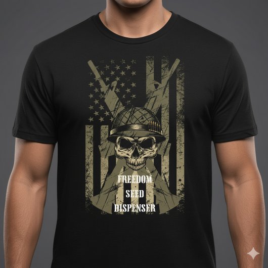 Freedom Seed Dispenser Patriotic Skull T-Shirt
