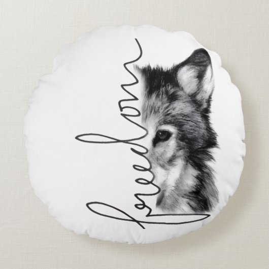 Freedom Wolf Minimal Line Art - Rond Kussen (Voorkant)