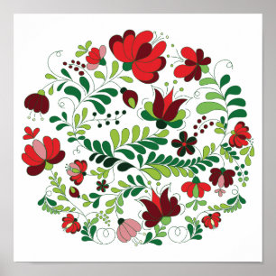 Freehand Hungarian Matyo Red en Green Poster