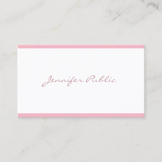 Freehand Script Elegant Pink Plain Luxe  Visitekaartje (Voorkant)