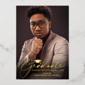 Freehand Script voor/achter foto-Afstuderen Folie Uitnodiging (Voorkant)