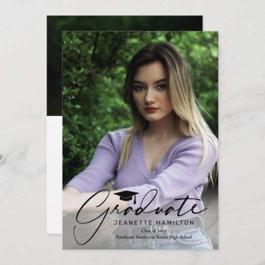 Freehand Script voor/achter foto-Afstuderen Kaart (Voorkant / Achterkant)