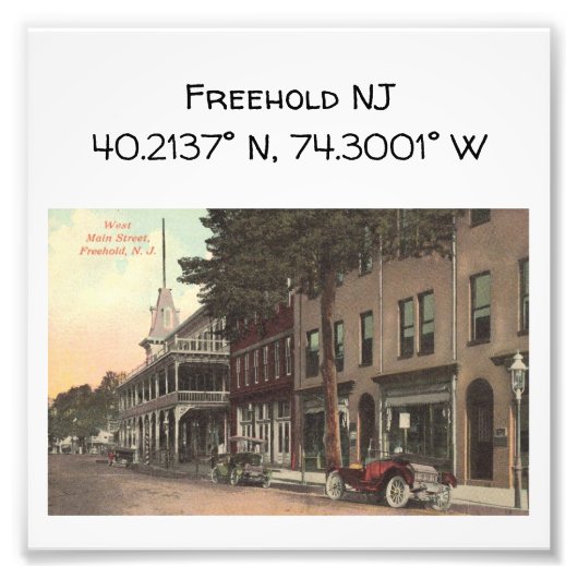Freehold NJ Map Coordinate 1909 stijl Foto Afdruk (Voorkant)