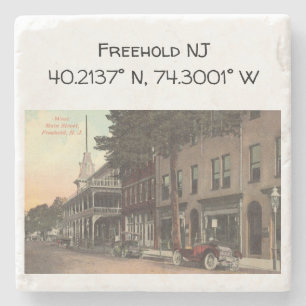 Freehold NJ Map Coordinate 1909  stijl Stenen Onderzetter