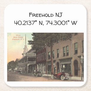 Freehold NJ Map Coordinate 1909 stijl Vierkante Kartonnen Onderzetter