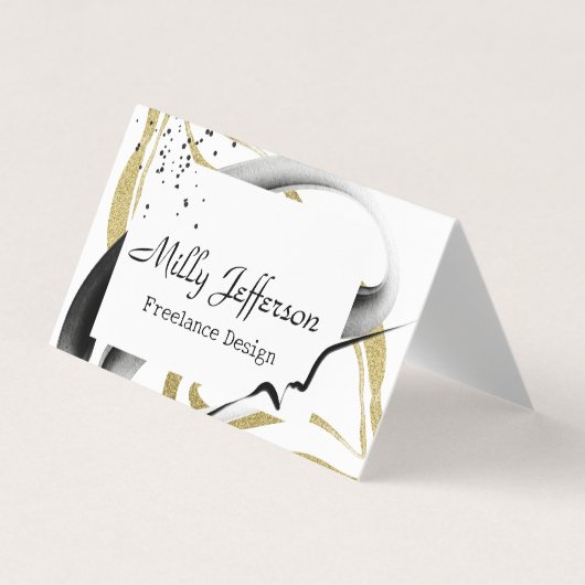 Freelance ontwerp Abstracte QR-code Gold Black Visitekaartjes (Voorkant)